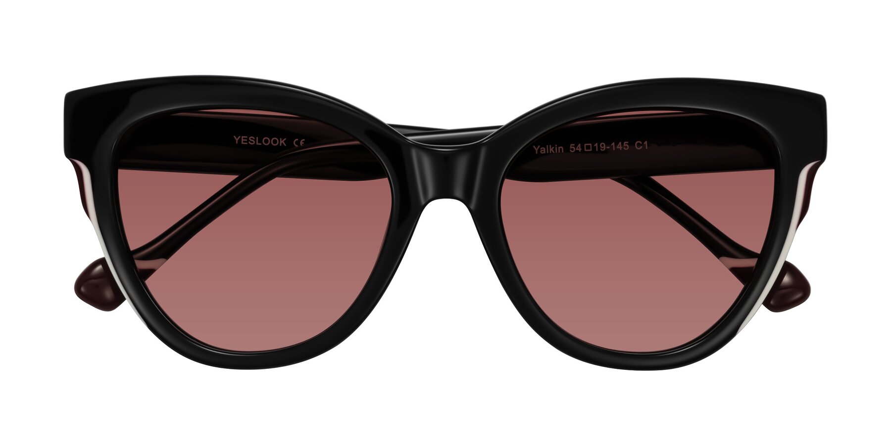 Folded Front of Yalkin in Black with Garnet Tinted Lenses