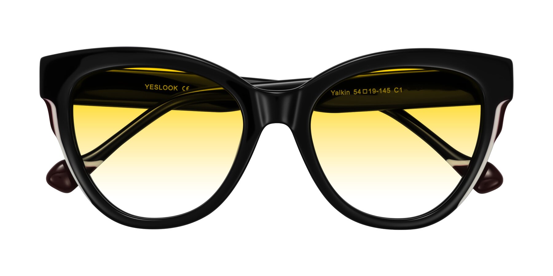 Folded Front of Yalkin in Black with Yellow Gradient Lenses