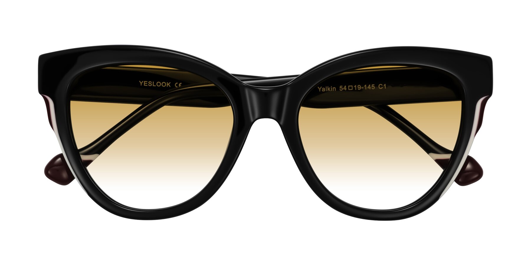 Folded Front of Yalkin in Black with Champagne Gradient Lenses