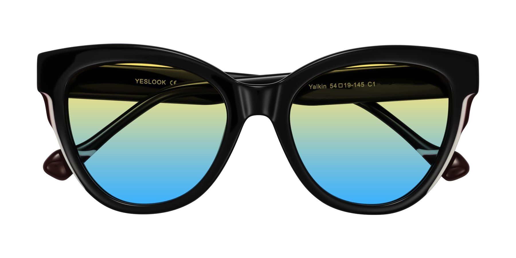 Folded Front of Yalkin in Black with Yellow / Blue Gradient Lenses