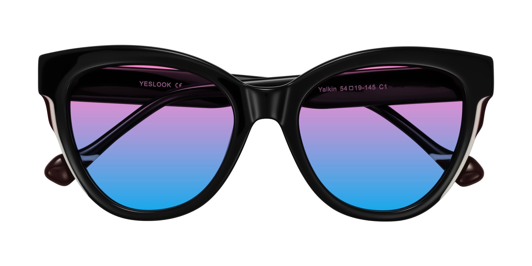 Folded Front of Yalkin in Black with Pink / Blue Gradient Lenses