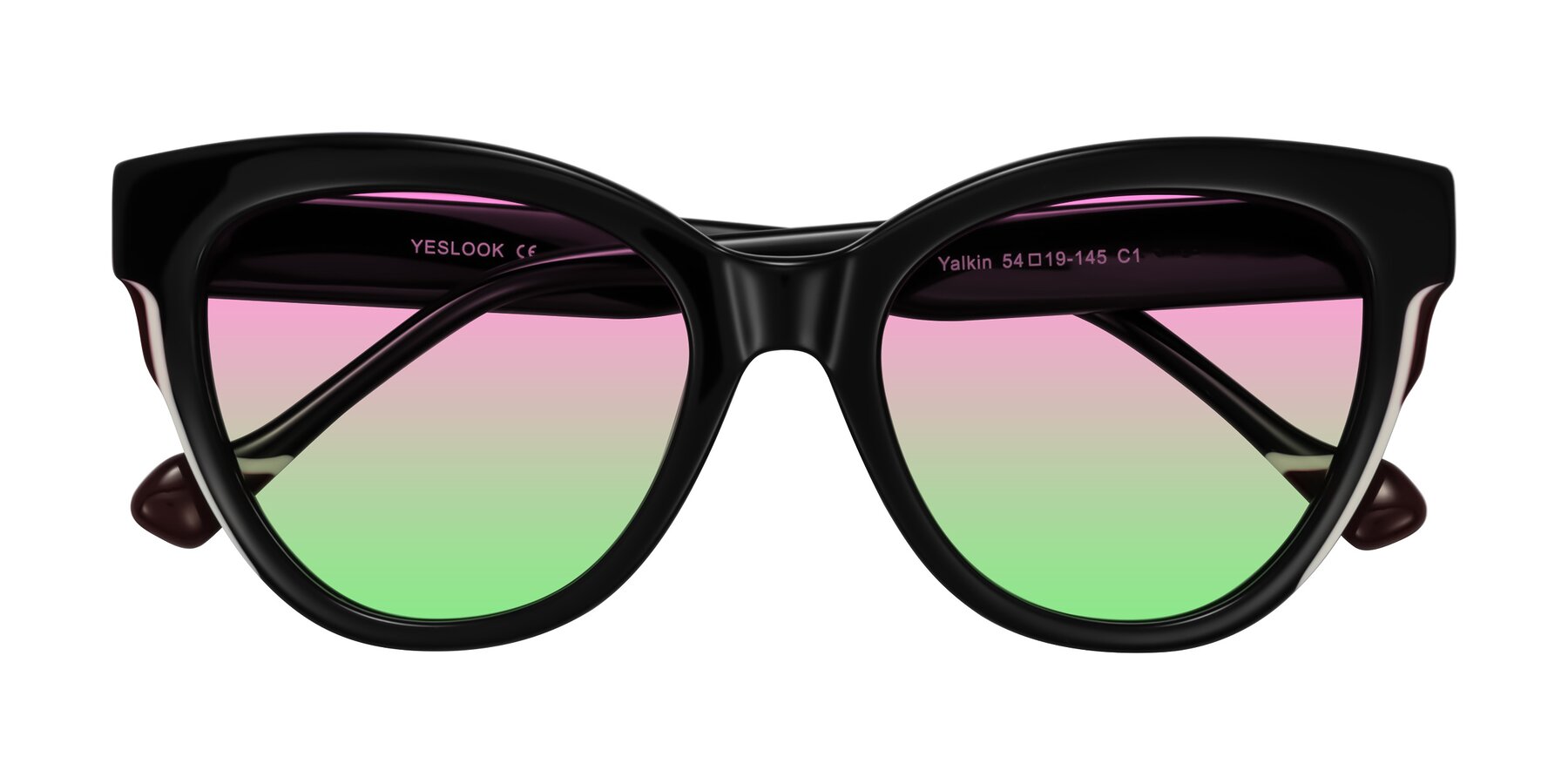 Folded Front of Yalkin in Black with Pink / Green Gradient Lenses