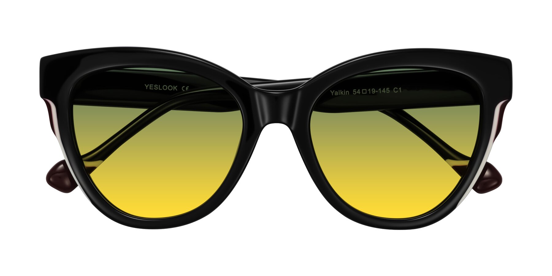 Folded Front of Yalkin in Black with Green / Yellow Gradient Lenses