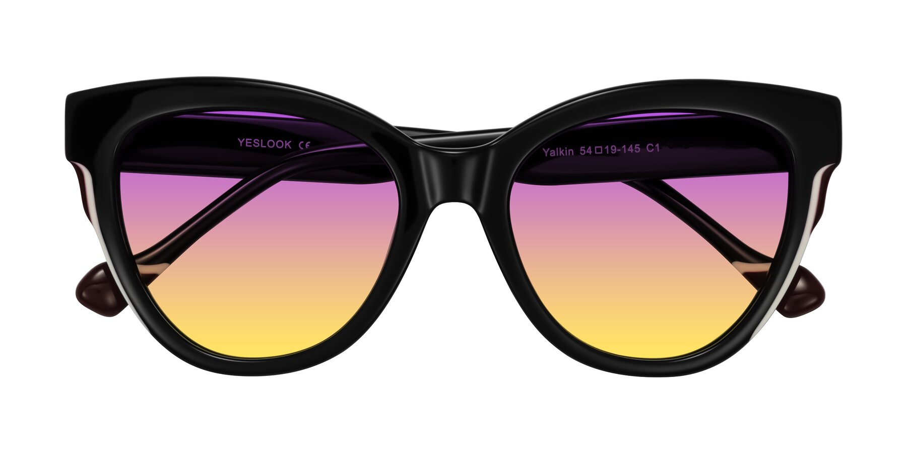 Folded Front of Yalkin in Black with Purple / Yellow Gradient Lenses