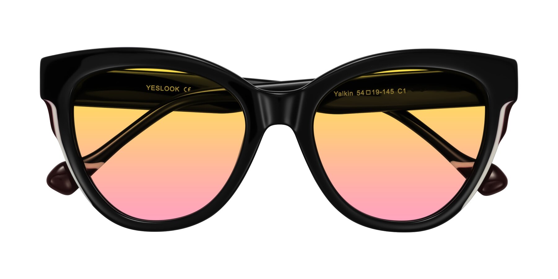 Folded Front of Yalkin in Black with Yellow / Pink Gradient Lenses