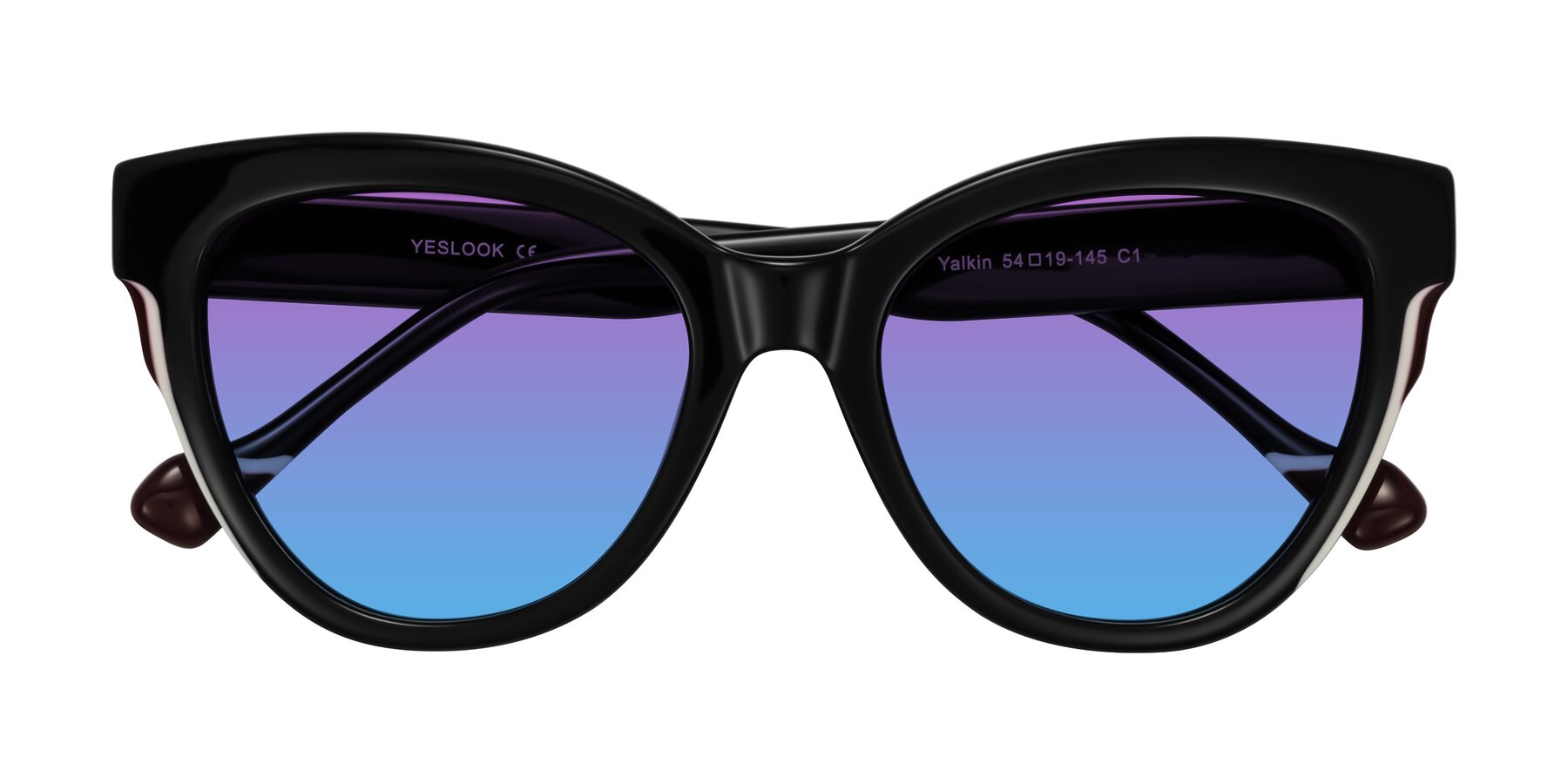 Folded Front of Yalkin in Black with Purple / Blue Gradient Lenses