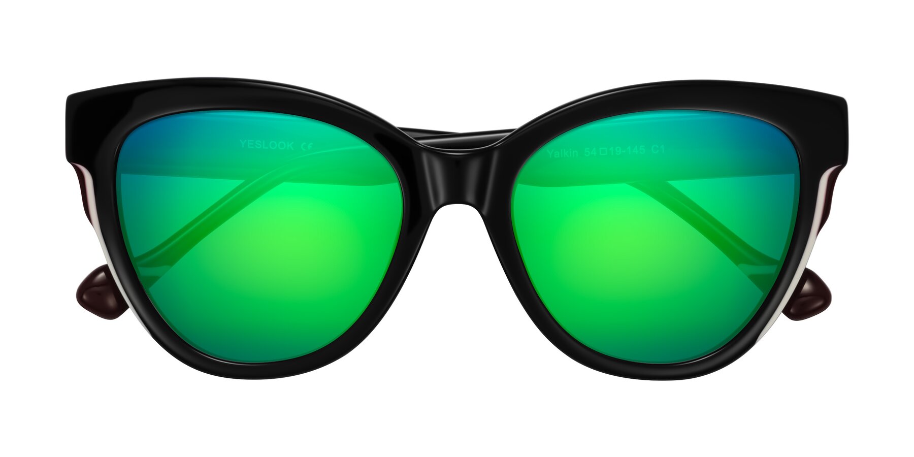 Folded Front of Yalkin in Black with Green Mirrored Lenses
