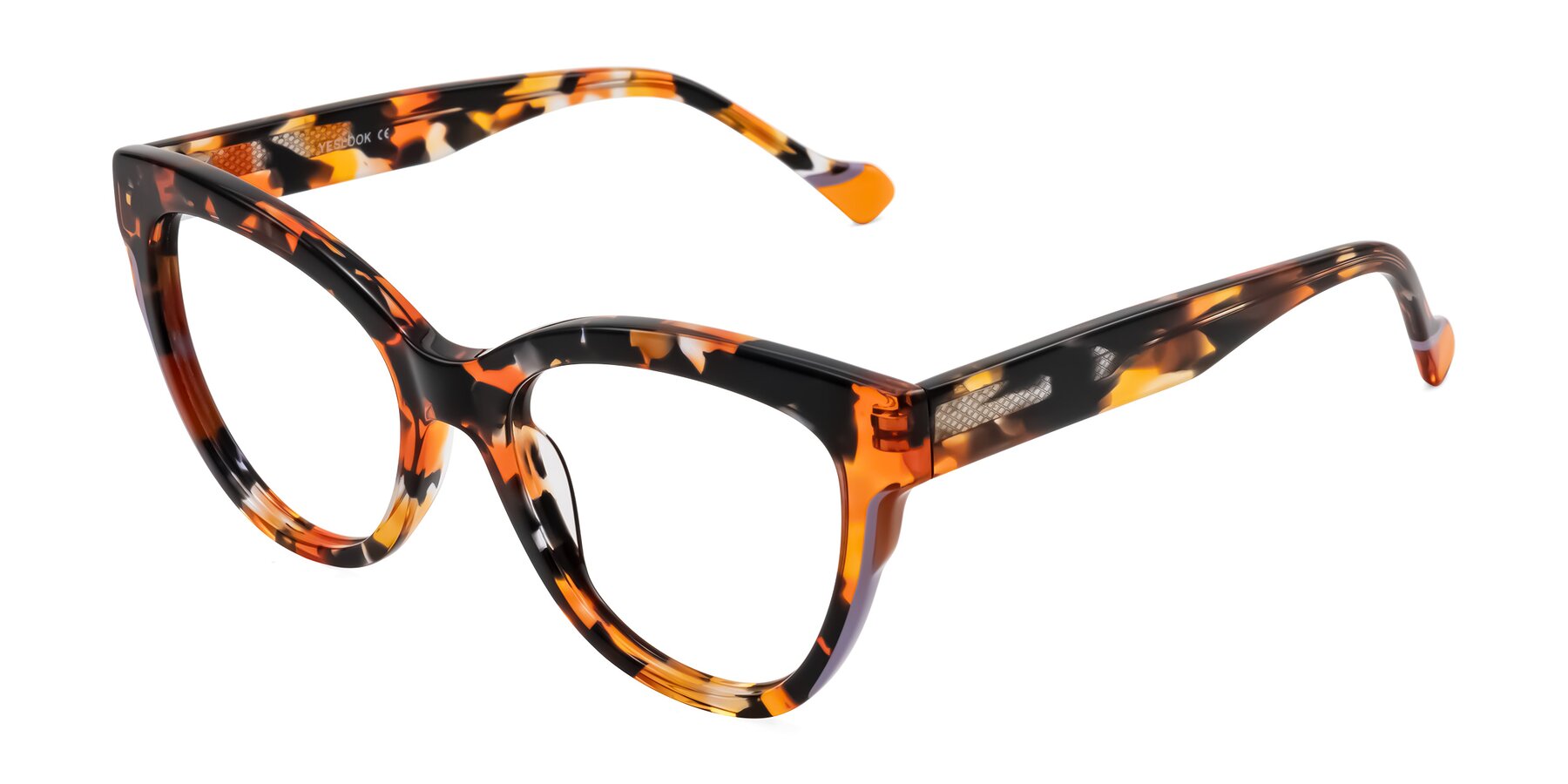 Angle of Yalkin in Orange Tortoise with Clear Eyeglass Lenses