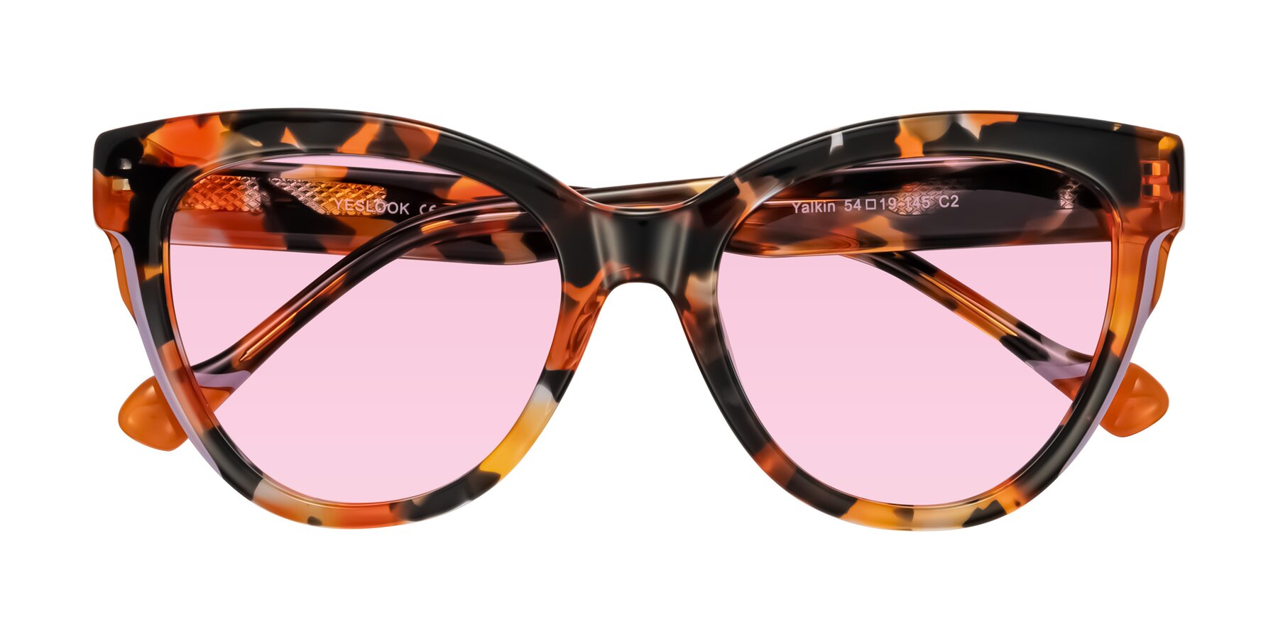 Folded Front of Yalkin in Orange Tortoise with Light Pink Tinted Lenses