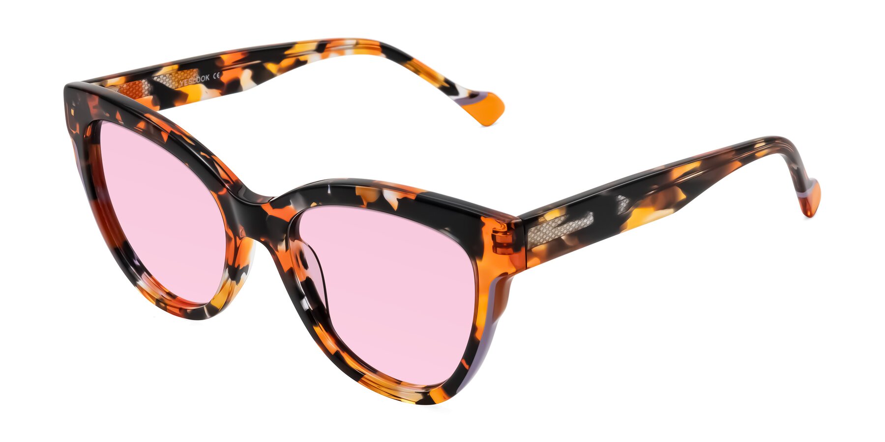 Angle of Yalkin in Orange Tortoise with Light Pink Tinted Lenses