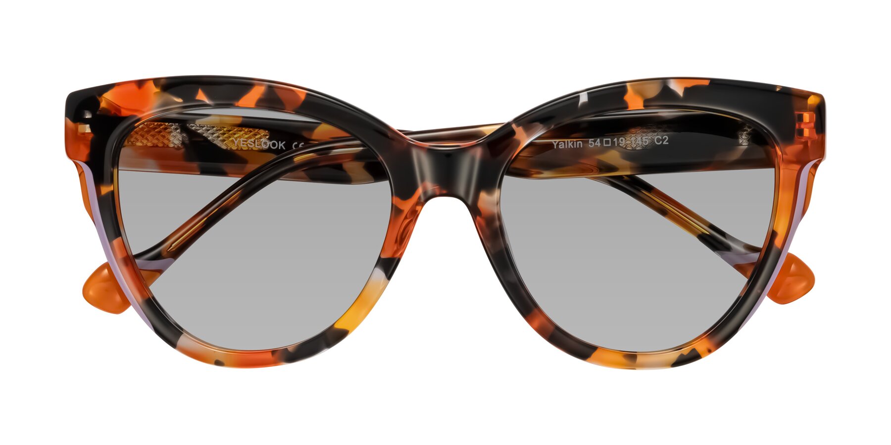 Folded Front of Yalkin in Orange Tortoise with Light Gray Tinted Lenses