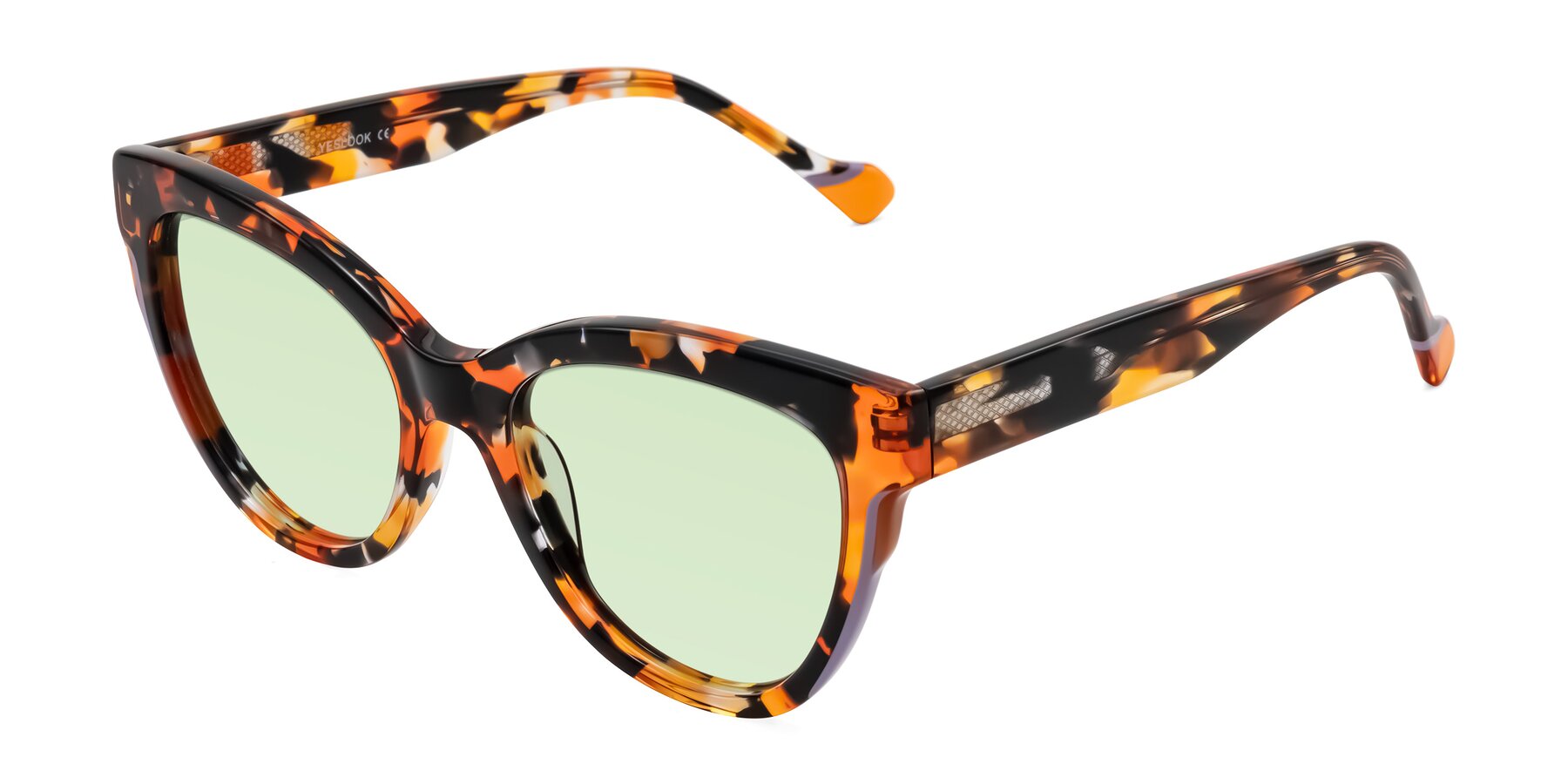 Angle of Yalkin in Orange Tortoise with Light Green Tinted Lenses