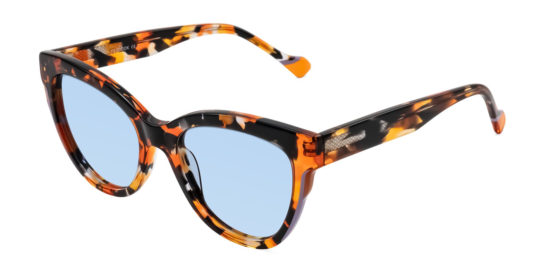 Angle of Yalkin in Orange Tortoise with Light Blue Tinted Lenses