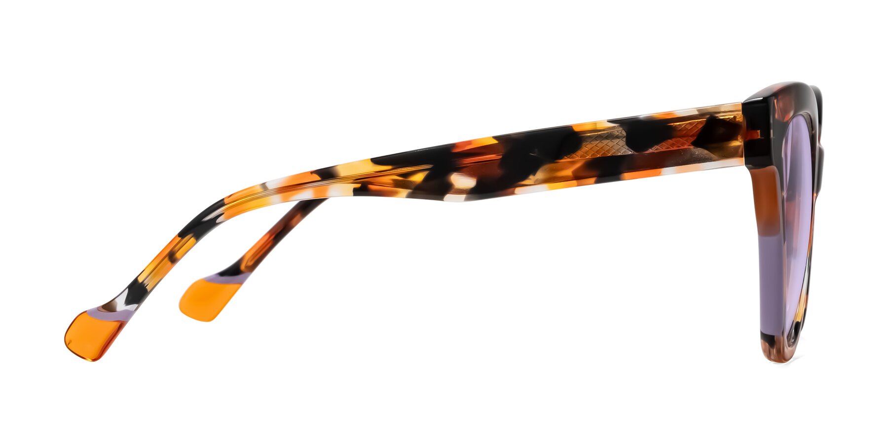 Side of Yalkin in Orange Tortoise with Light Purple Tinted Lenses