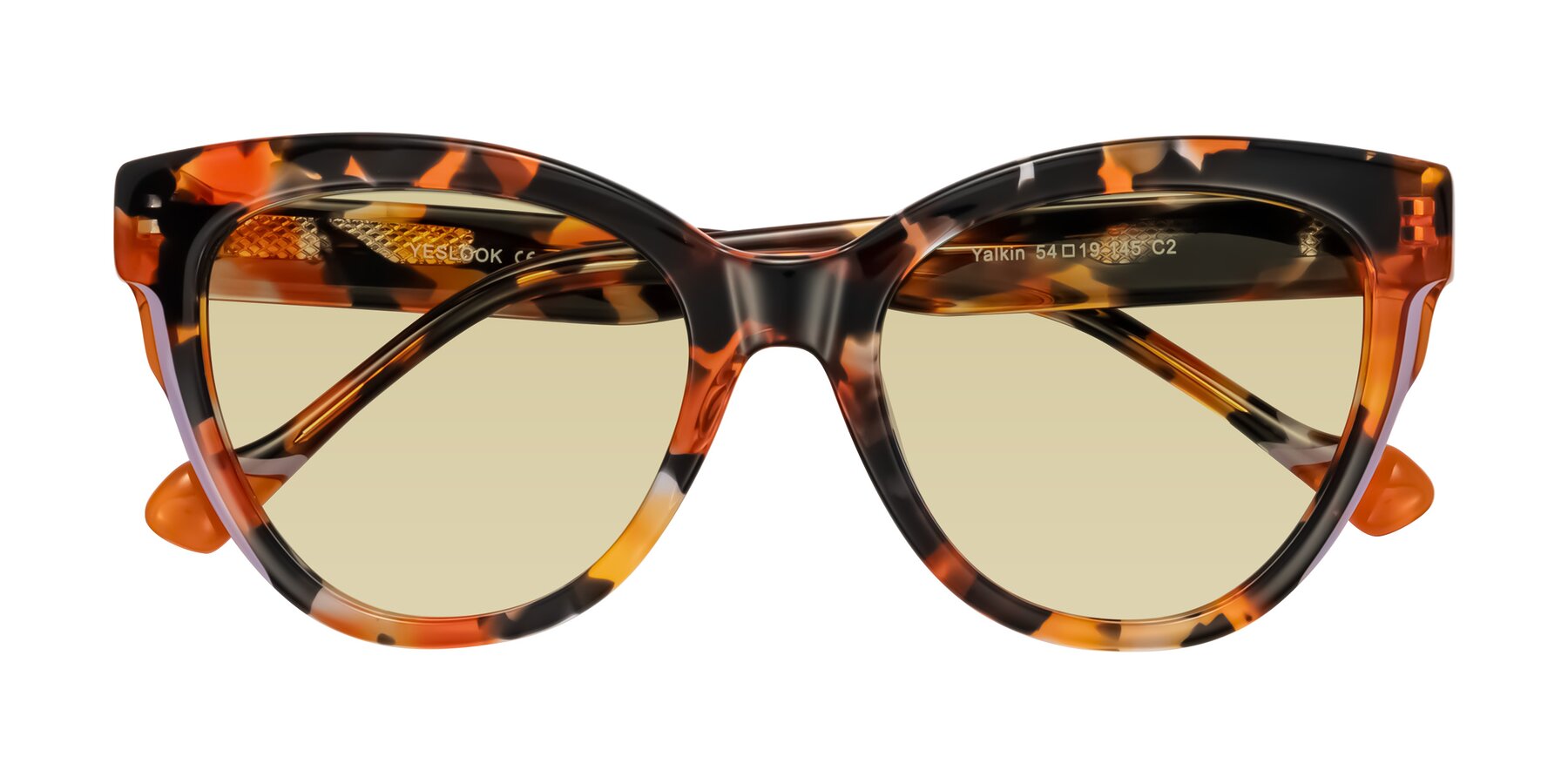 Folded Front of Yalkin in Orange Tortoise with Light Champagne Tinted Lenses