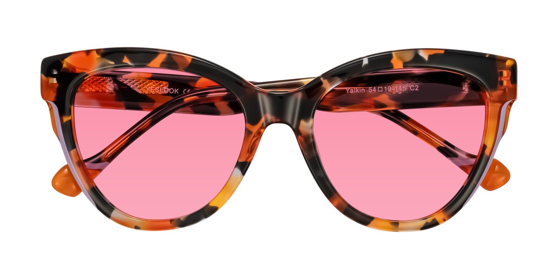 Folded Front of Yalkin in Orange Tortoise with Pink Tinted Lenses