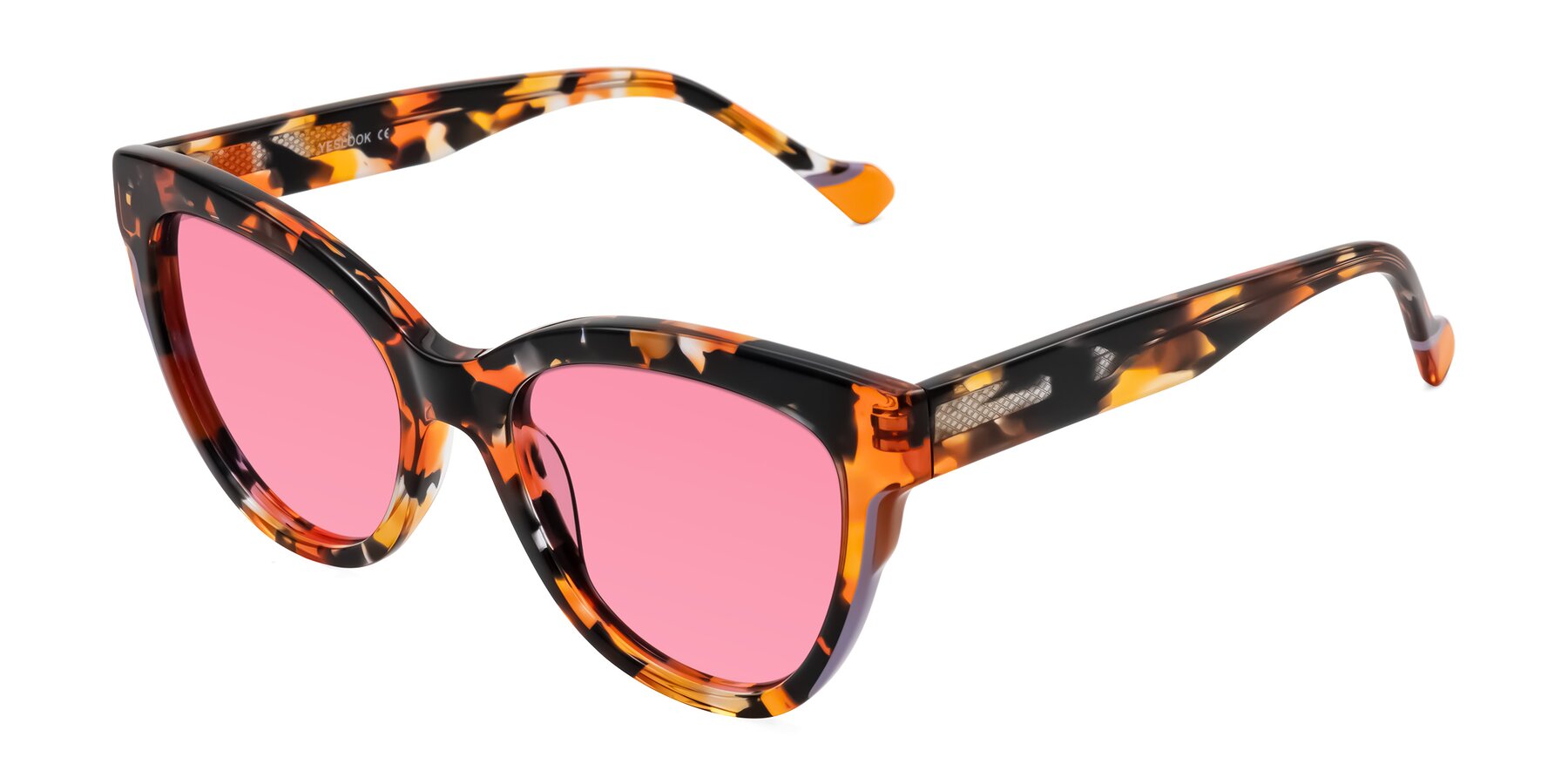 Angle of Yalkin in Orange Tortoise with Pink Tinted Lenses