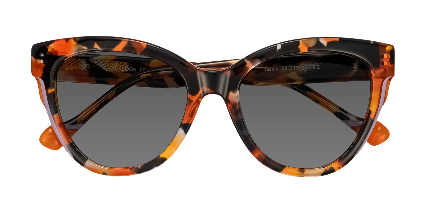 Folded Front of Yalkin in Orange Tortoise with Medium Gray Tinted Lenses