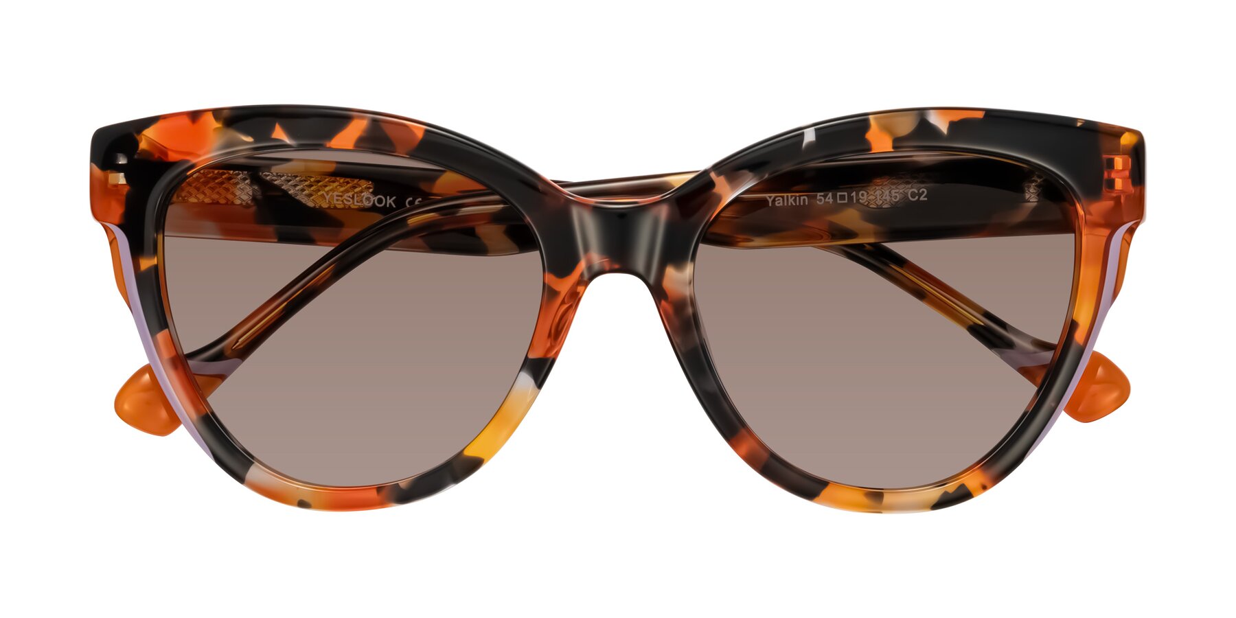 Folded Front of Yalkin in Orange Tortoise with Medium Brown Tinted Lenses