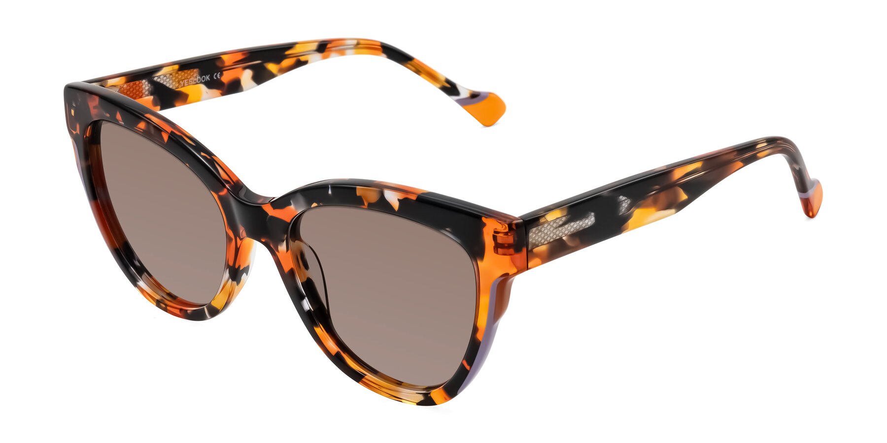 Angle of Yalkin in Orange Tortoise with Medium Brown Tinted Lenses