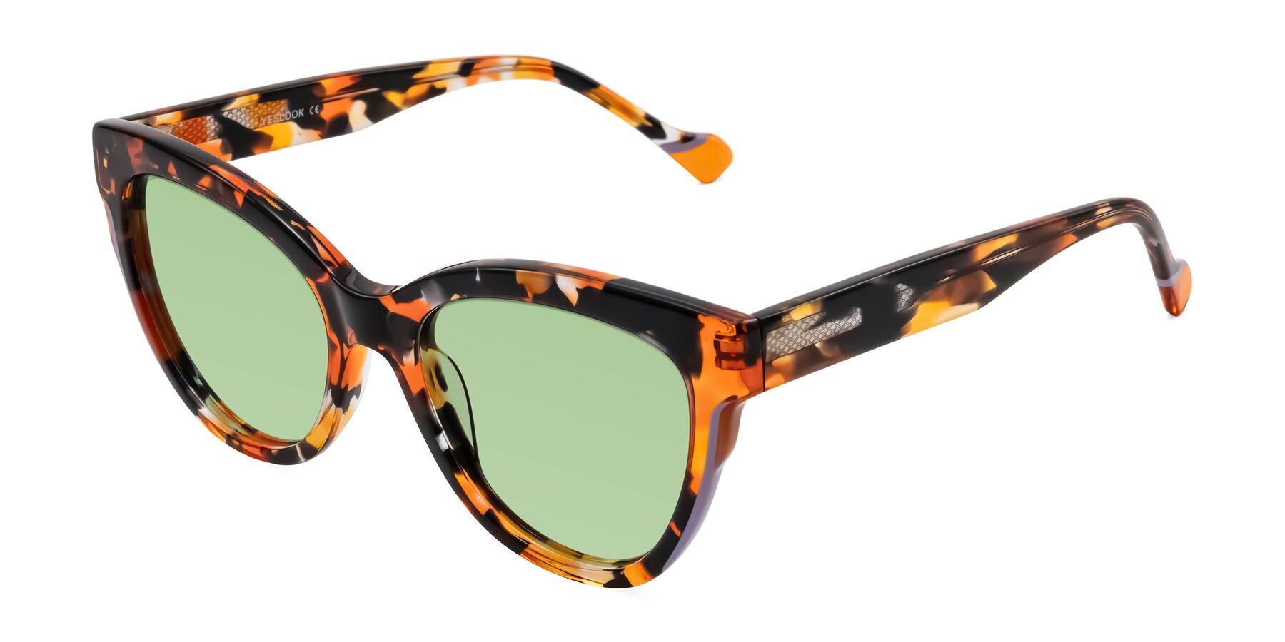 Angle of Yalkin in Orange Tortoise with Medium Green Tinted Lenses