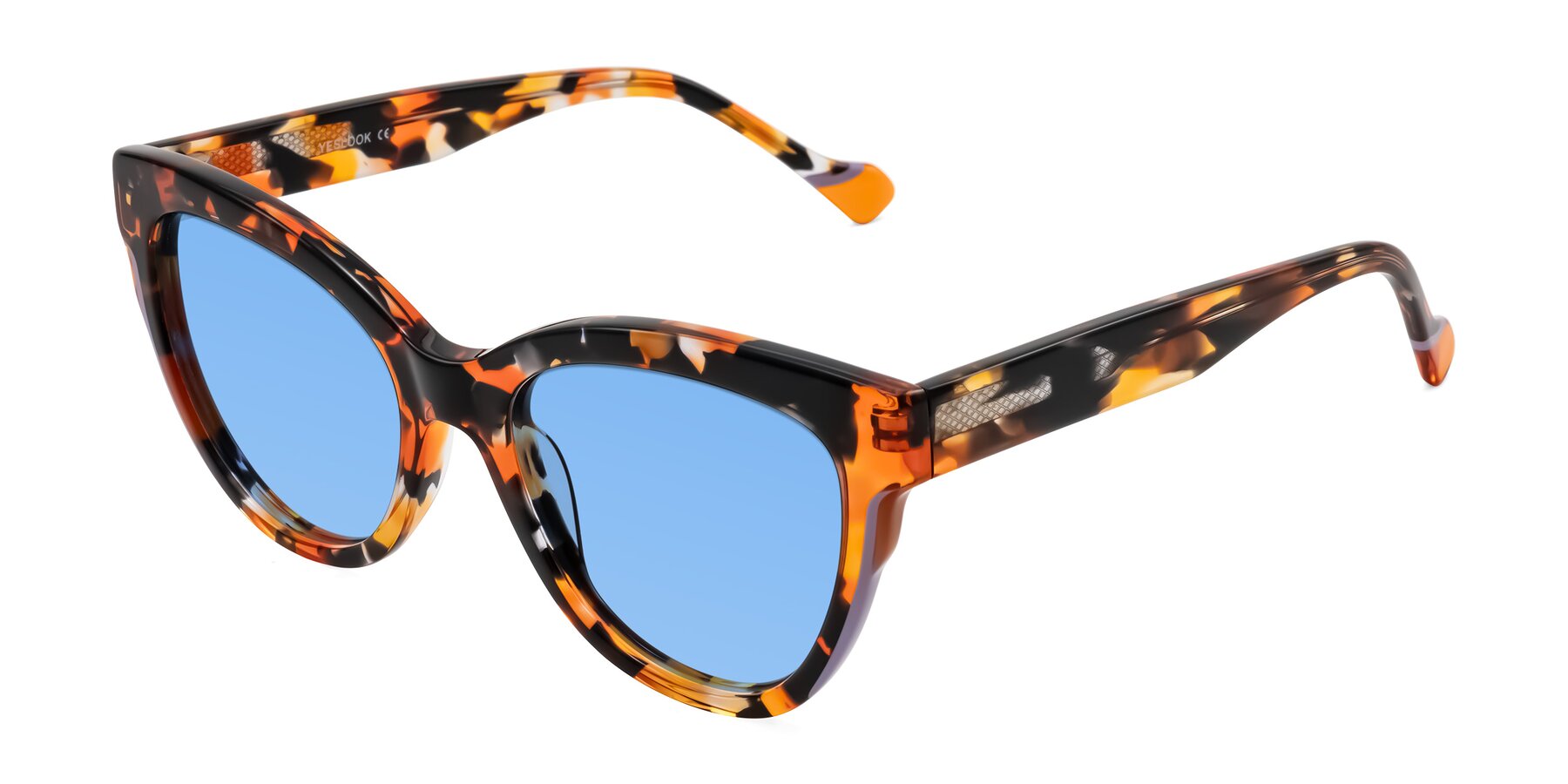 Angle of Yalkin in Orange Tortoise with Medium Blue Tinted Lenses
