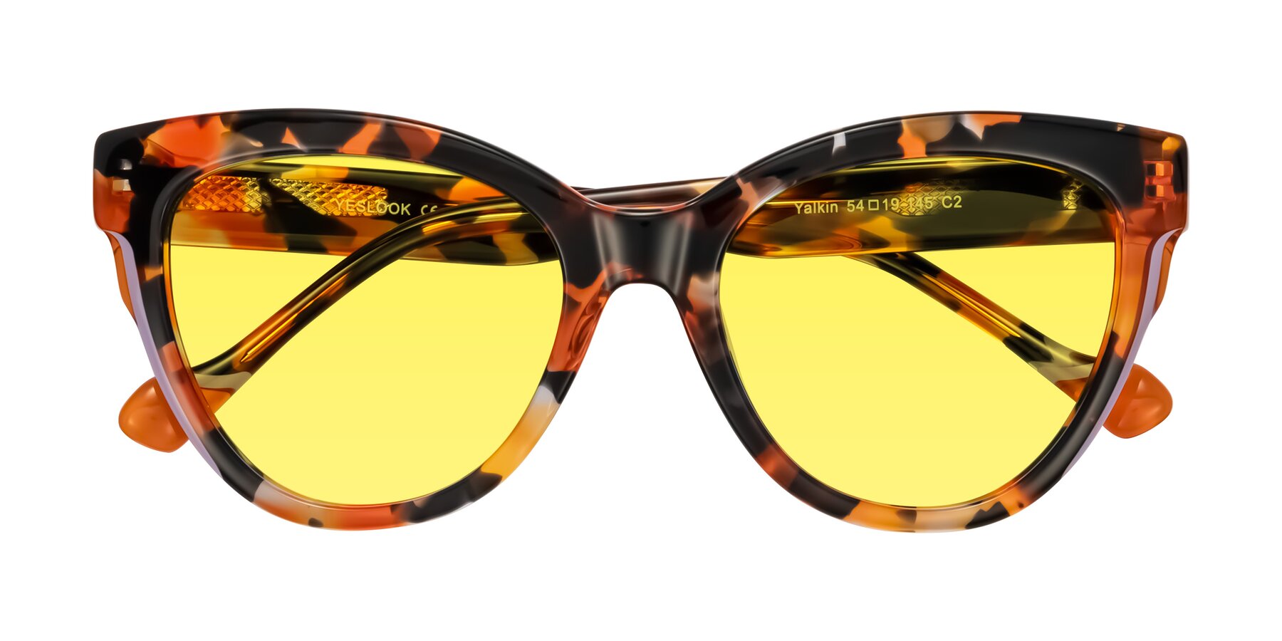 Folded Front of Yalkin in Orange Tortoise with Medium Yellow Tinted Lenses