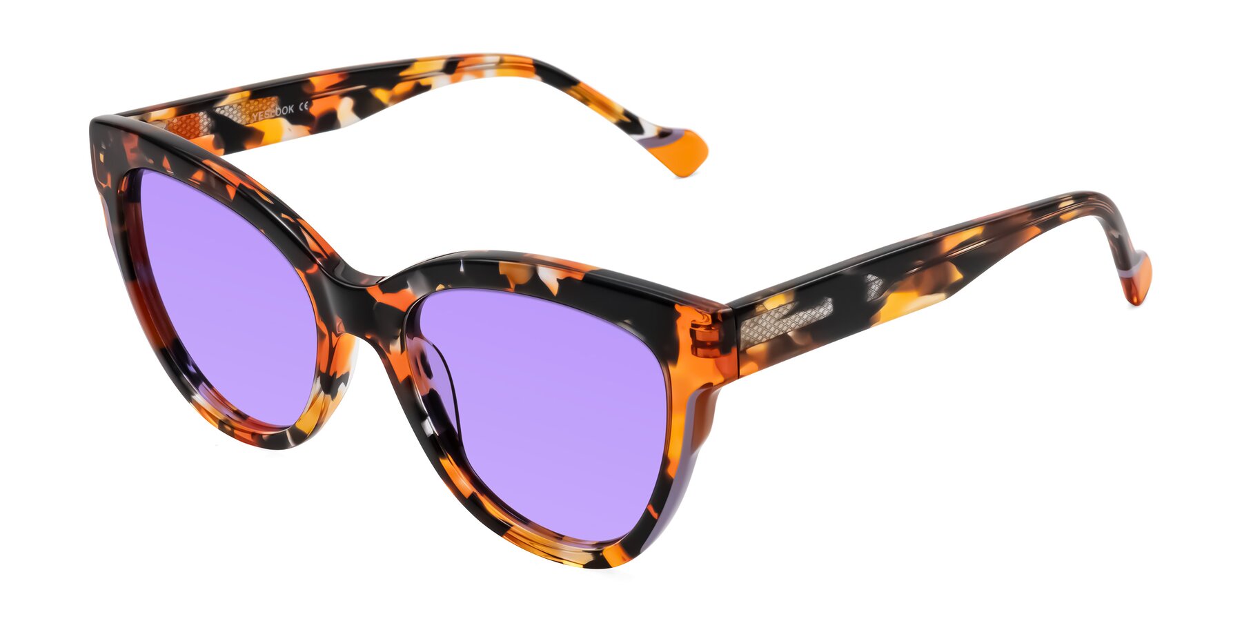 Angle of Yalkin in Orange Tortoise with Medium Purple Tinted Lenses
