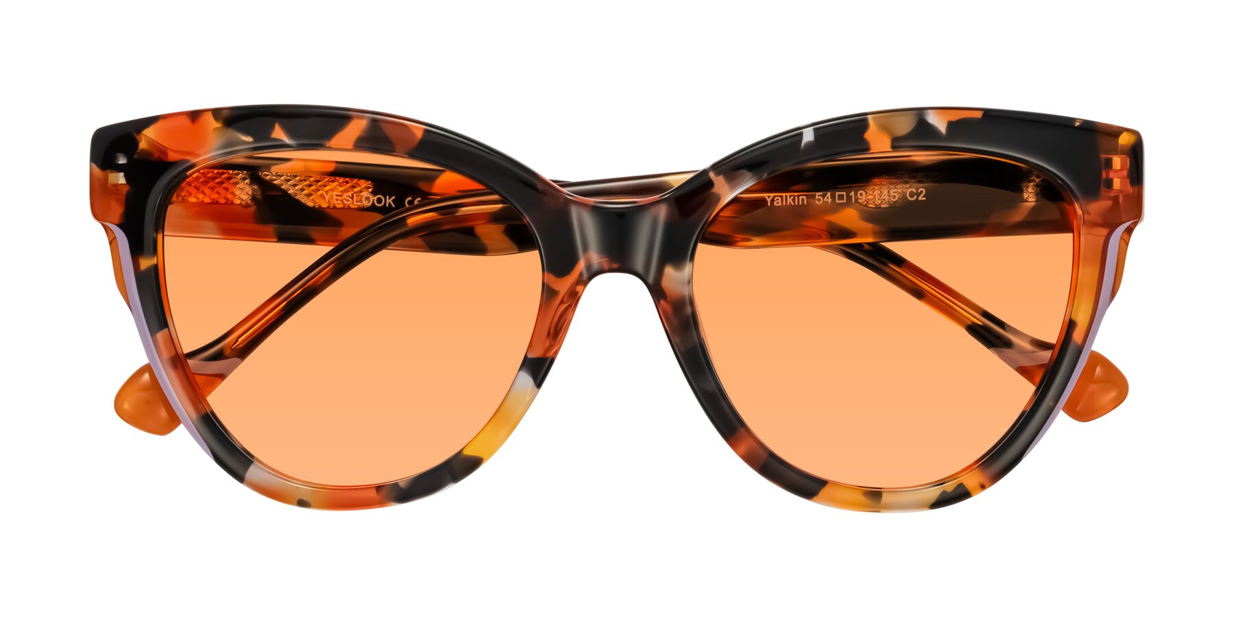 Folded Front of Yalkin in Orange Tortoise with Medium Orange Tinted Lenses