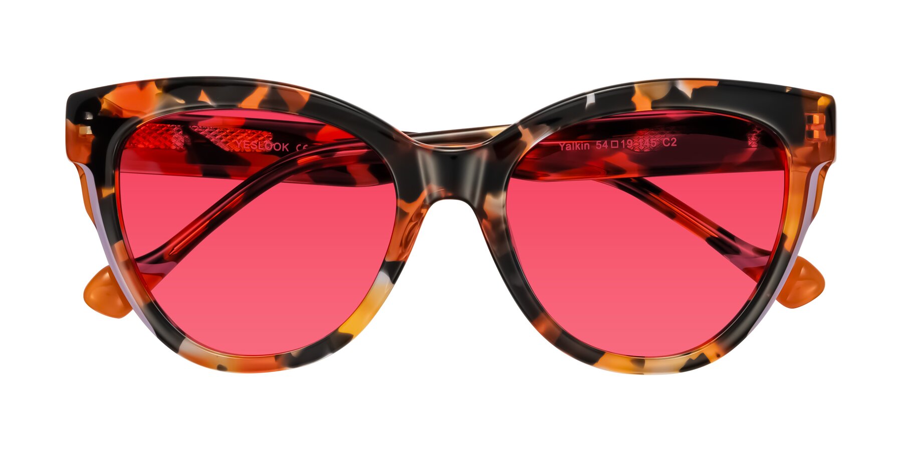 Folded Front of Yalkin in Orange Tortoise with Red Tinted Lenses