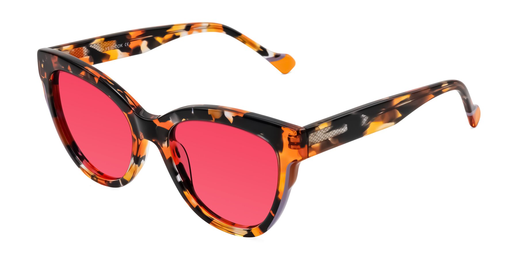 Angle of Yalkin in Orange Tortoise with Red Tinted Lenses
