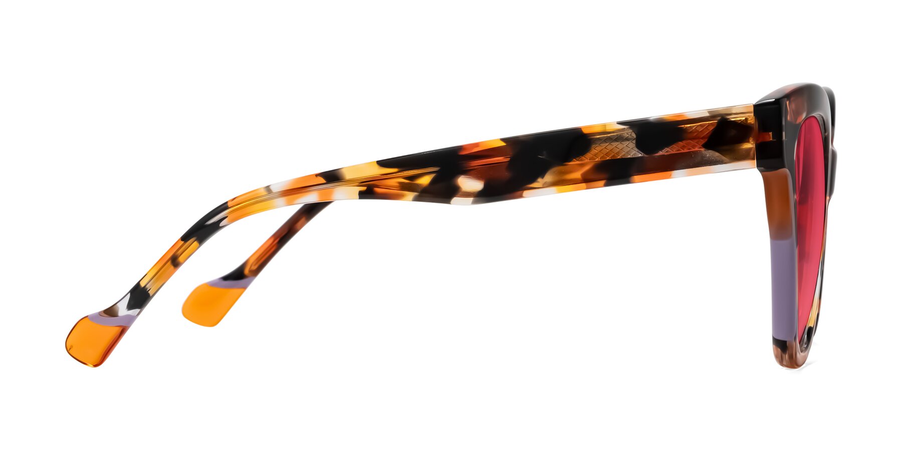 Side of Yalkin in Orange Tortoise with Red Tinted Lenses