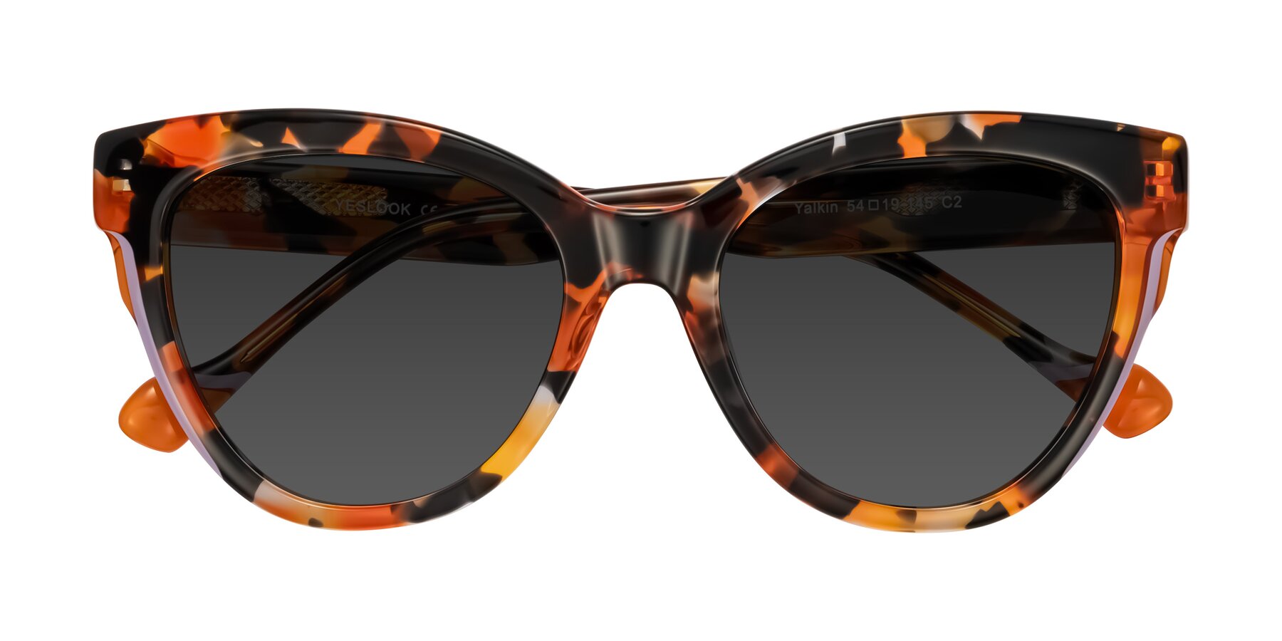 Folded Front of Yalkin in Orange Tortoise with Gray Tinted Lenses