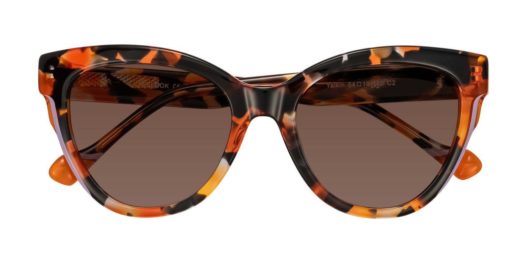 Folded Front of Yalkin in Orange Tortoise with Brown Tinted Lenses