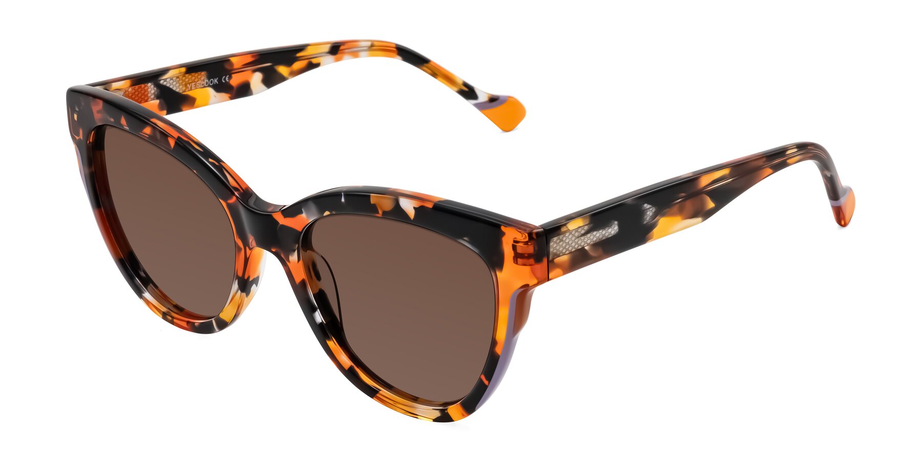 Angle of Yalkin in Orange Tortoise with Brown Tinted Lenses