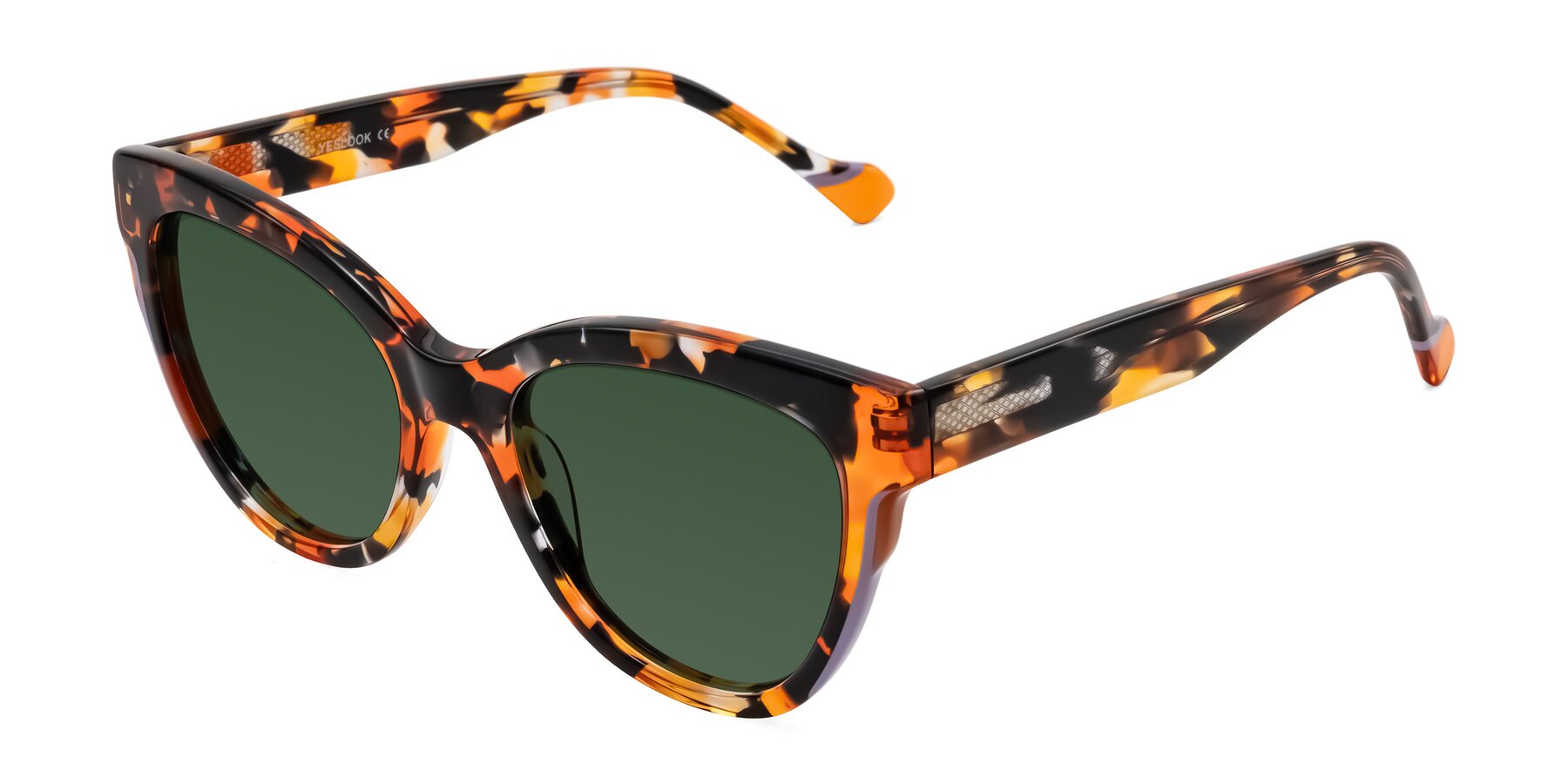 Angle of Yalkin in Orange Tortoise with Green Tinted Lenses