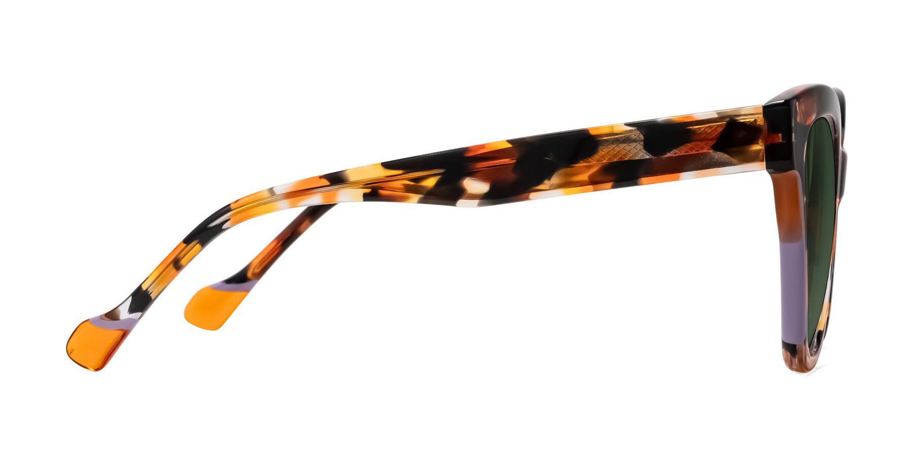 Side of Yalkin in Orange Tortoise with Green Tinted Lenses