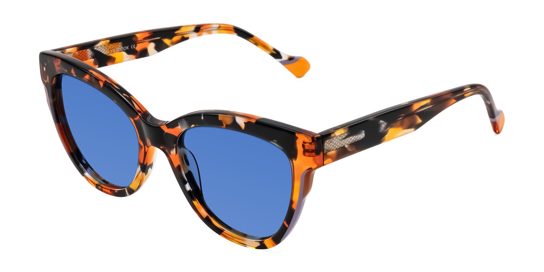 Angle of Yalkin in Orange Tortoise with Blue Tinted Lenses