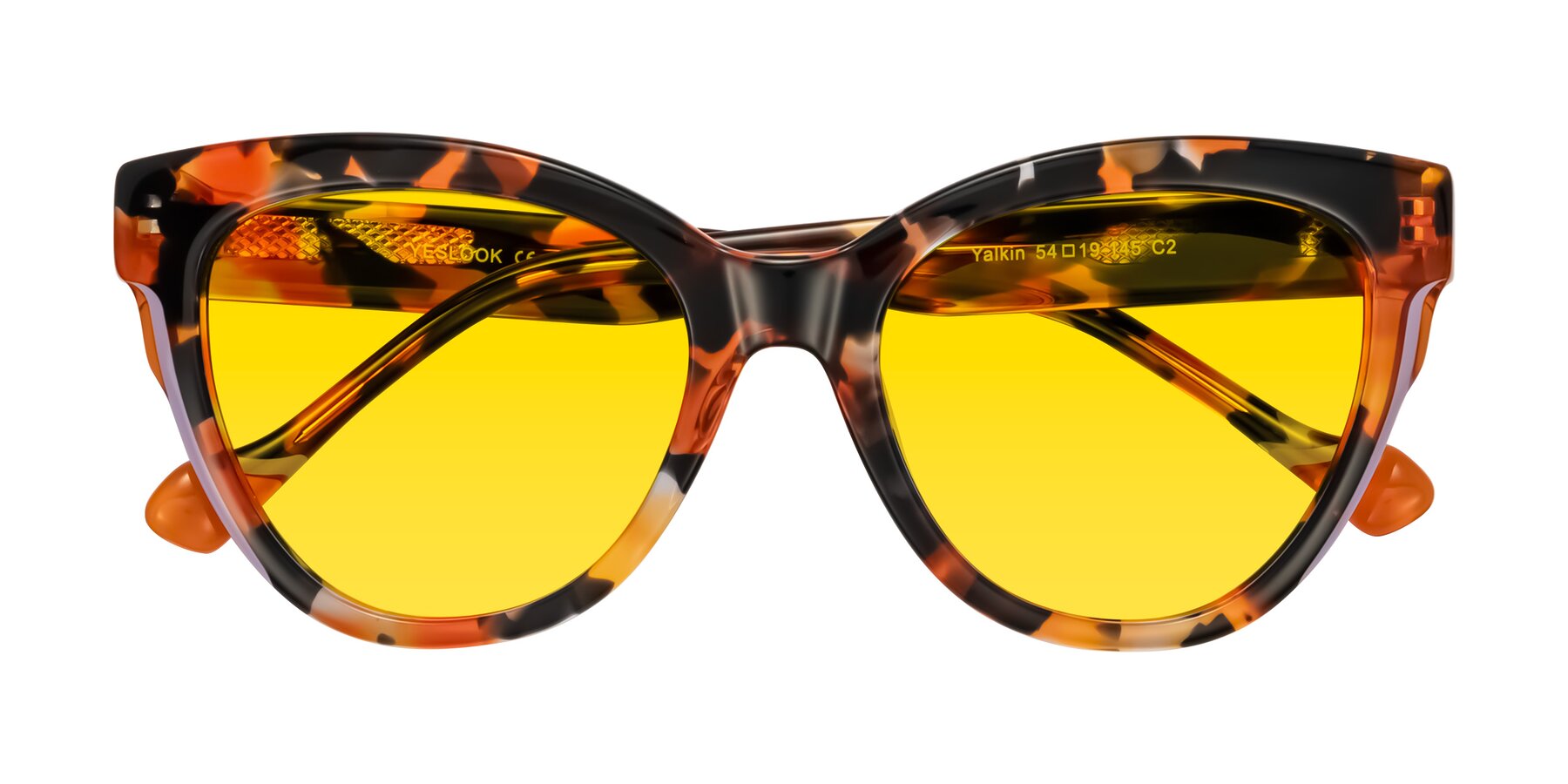 Folded Front of Yalkin in Orange Tortoise with Yellow Tinted Lenses