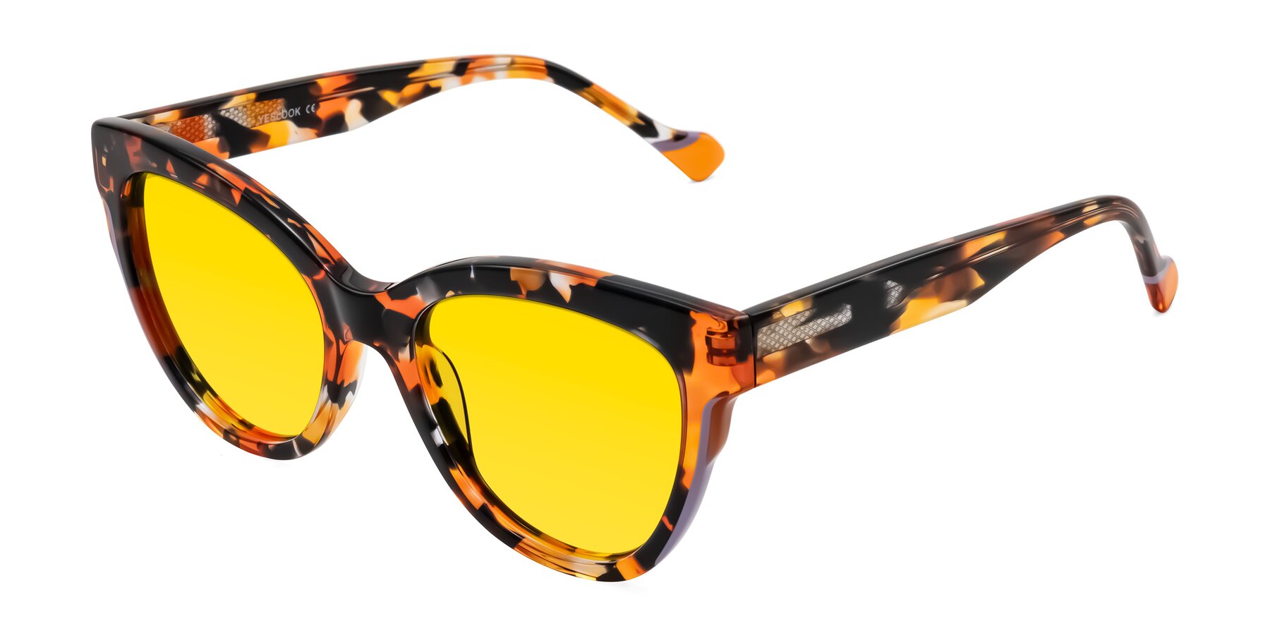 Angle of Yalkin in Orange Tortoise with Yellow Tinted Lenses