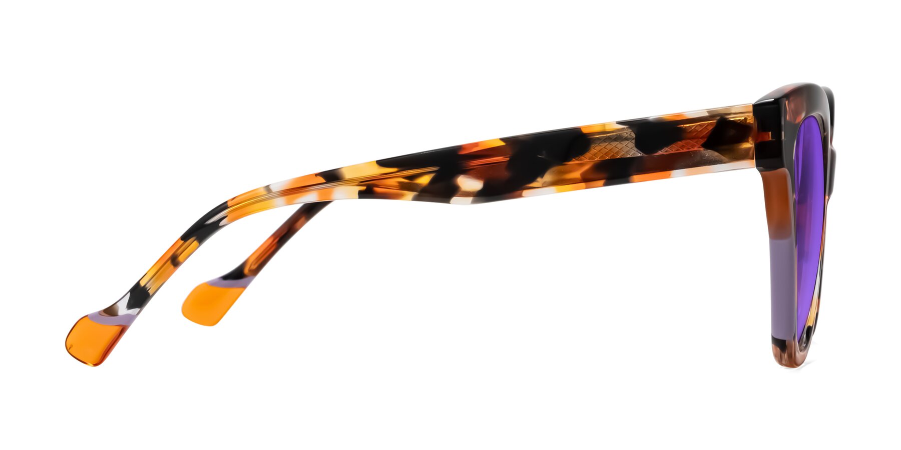 Side of Yalkin in Orange Tortoise with Purple Tinted Lenses