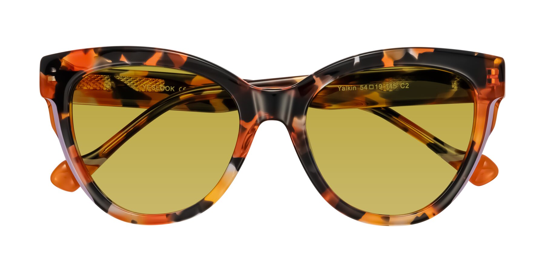 Folded Front of Yalkin in Orange Tortoise with Champagne Tinted Lenses