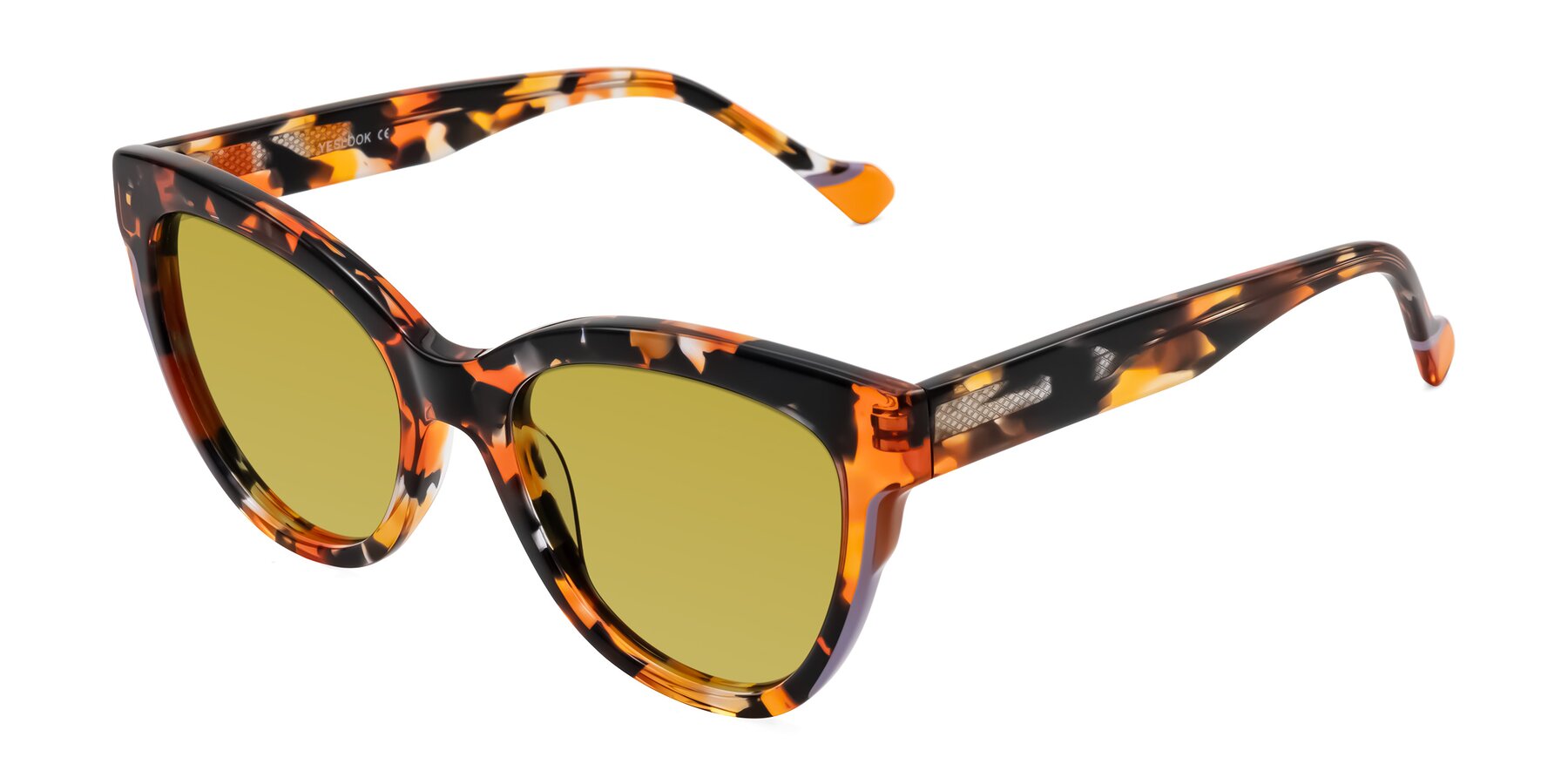 Angle of Yalkin in Orange Tortoise with Champagne Tinted Lenses