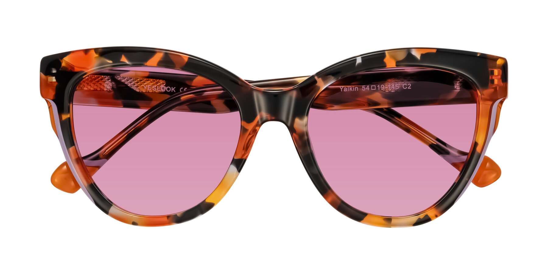 Folded Front of Yalkin in Orange Tortoise with Medium Wine Tinted Lenses