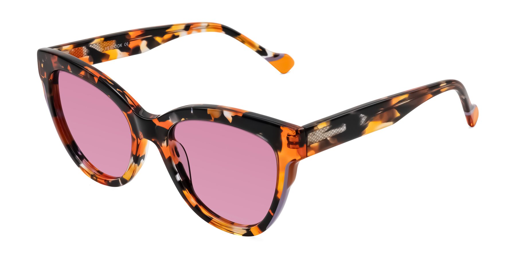 Angle of Yalkin in Orange Tortoise with Medium Wine Tinted Lenses