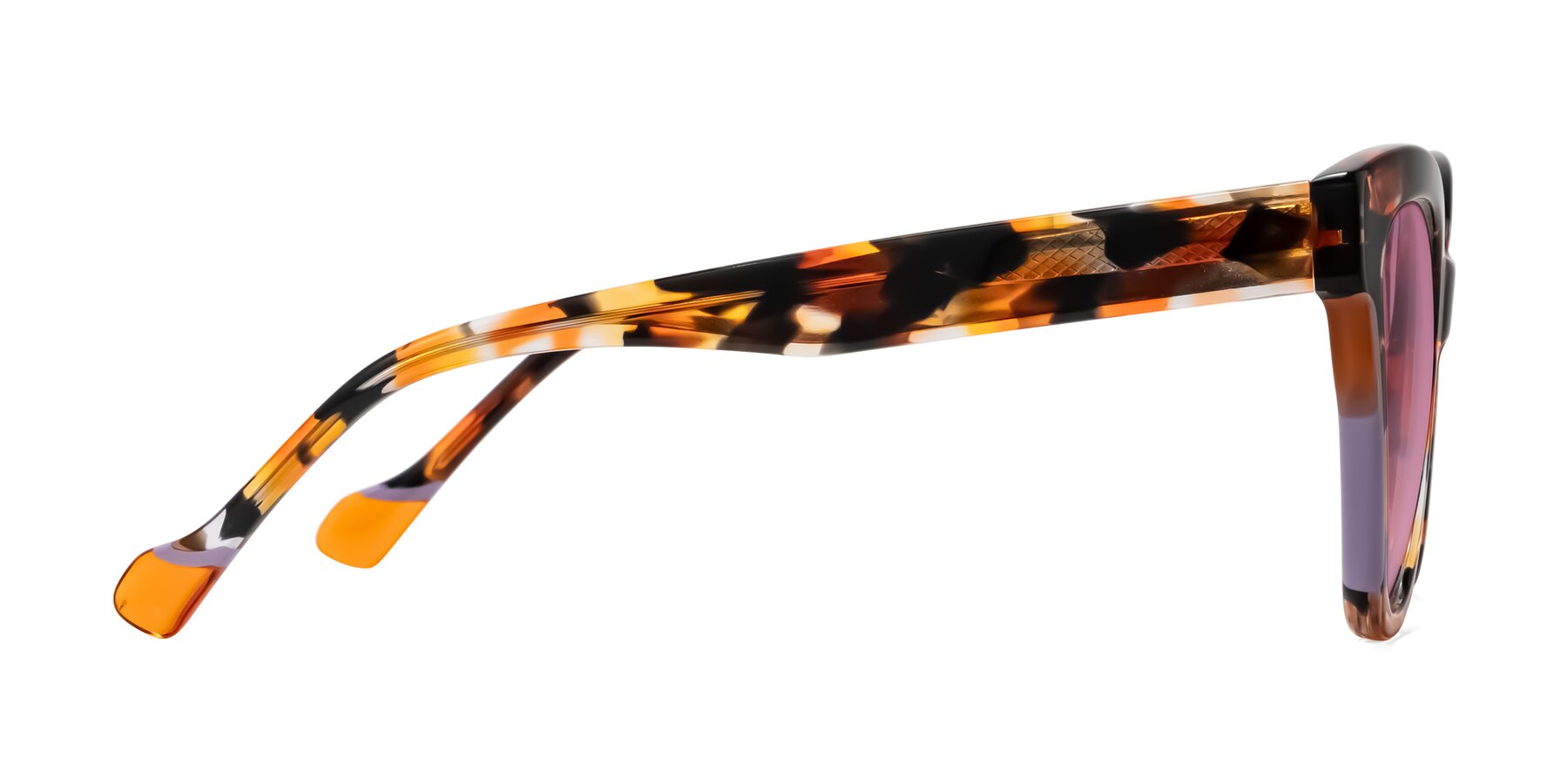 Side of Yalkin in Orange Tortoise with Medium Wine Tinted Lenses