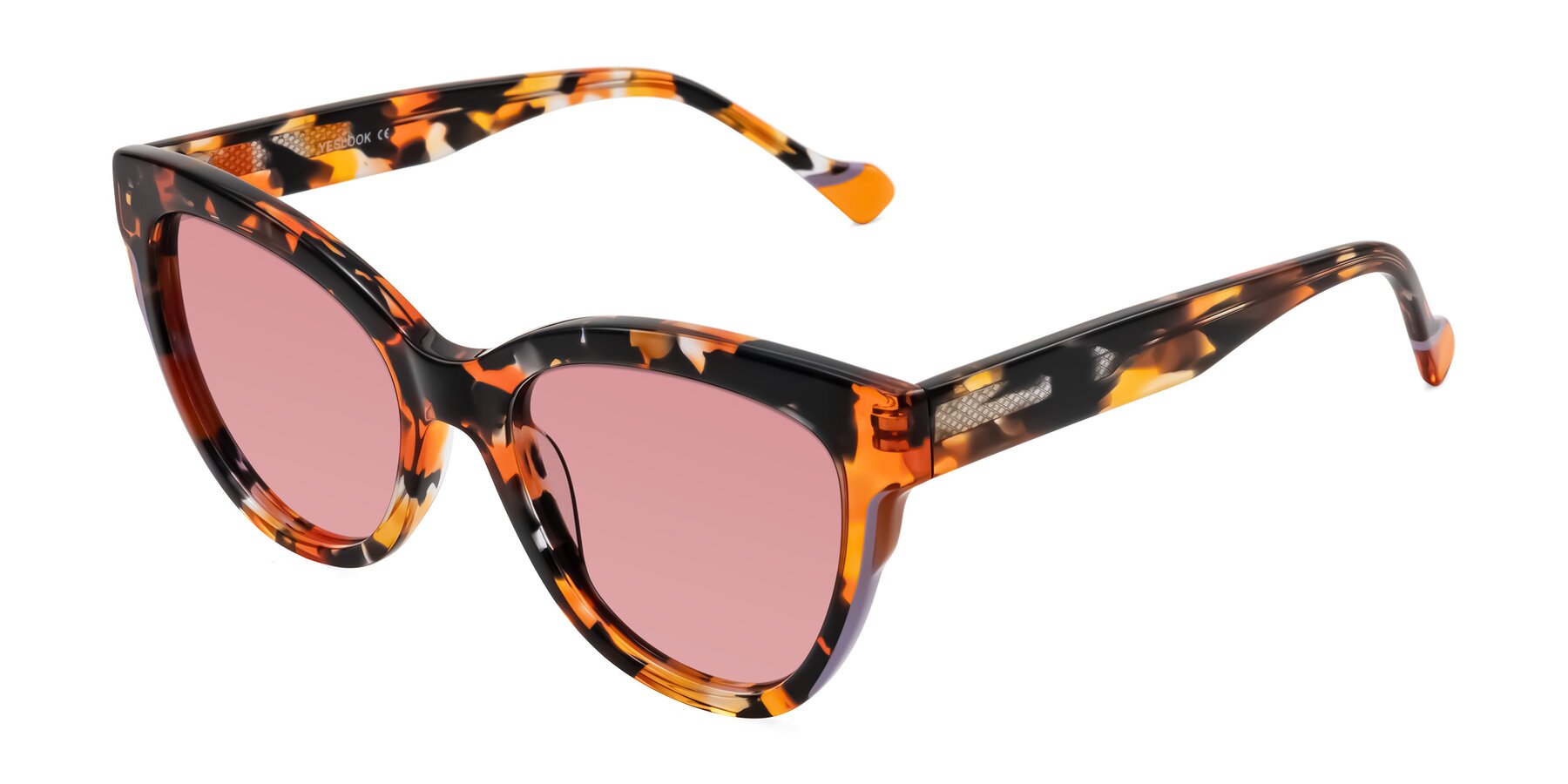 Angle of Yalkin in Orange Tortoise with Medium Garnet Tinted Lenses