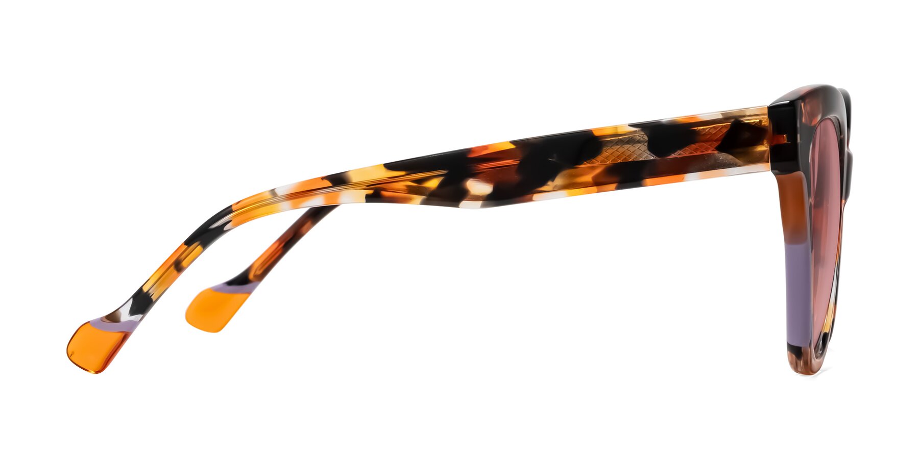 Side of Yalkin in Orange Tortoise with Medium Garnet Tinted Lenses