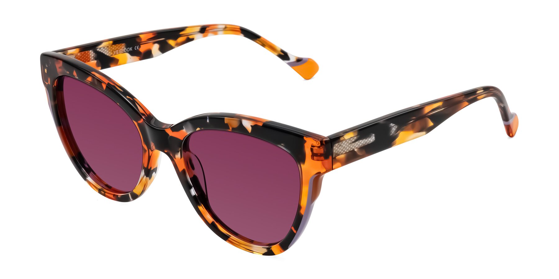 Angle of Yalkin in Orange Tortoise with Wine Tinted Lenses