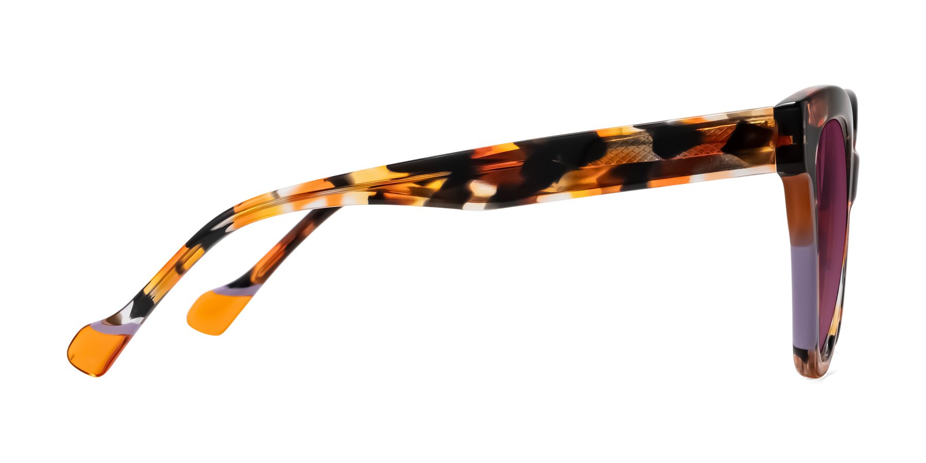 Side of Yalkin in Orange Tortoise with Wine Tinted Lenses